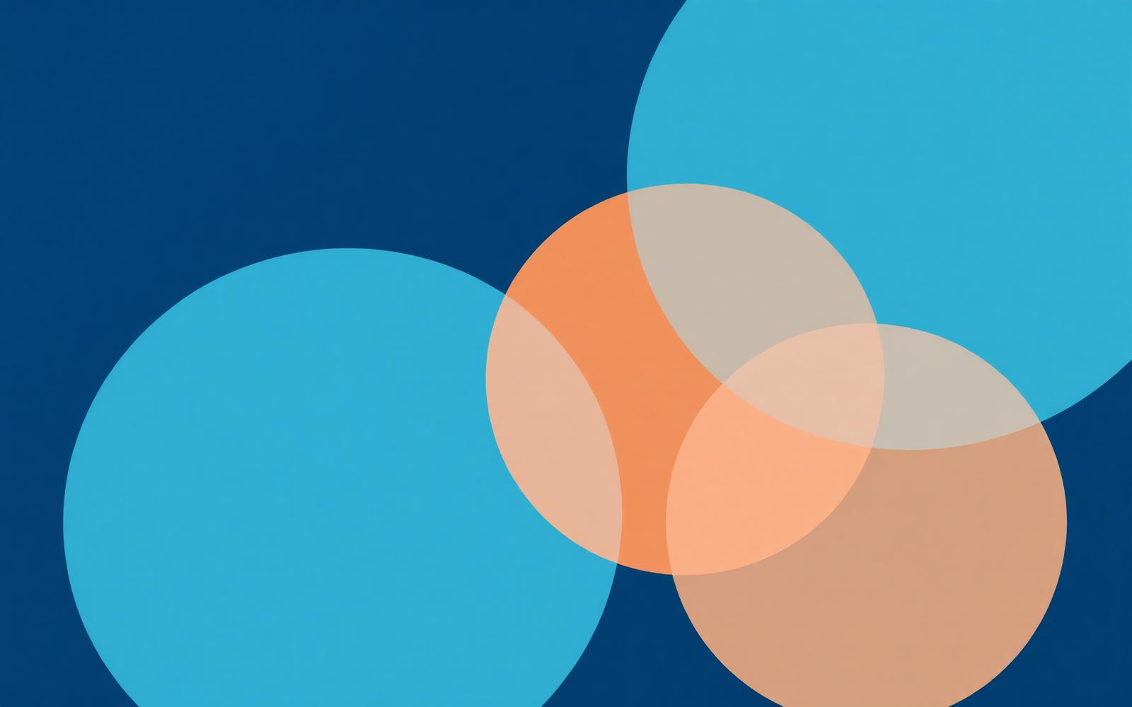 Overlapping translucent circles in sky blue and warm peach