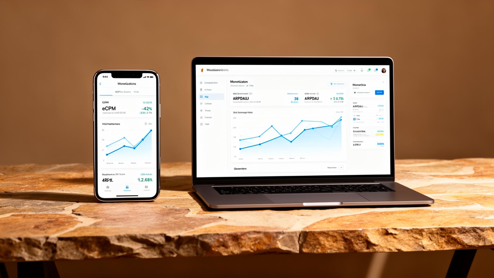 Phone and laptop showing the Apps Kit SDK monetization dashboard
